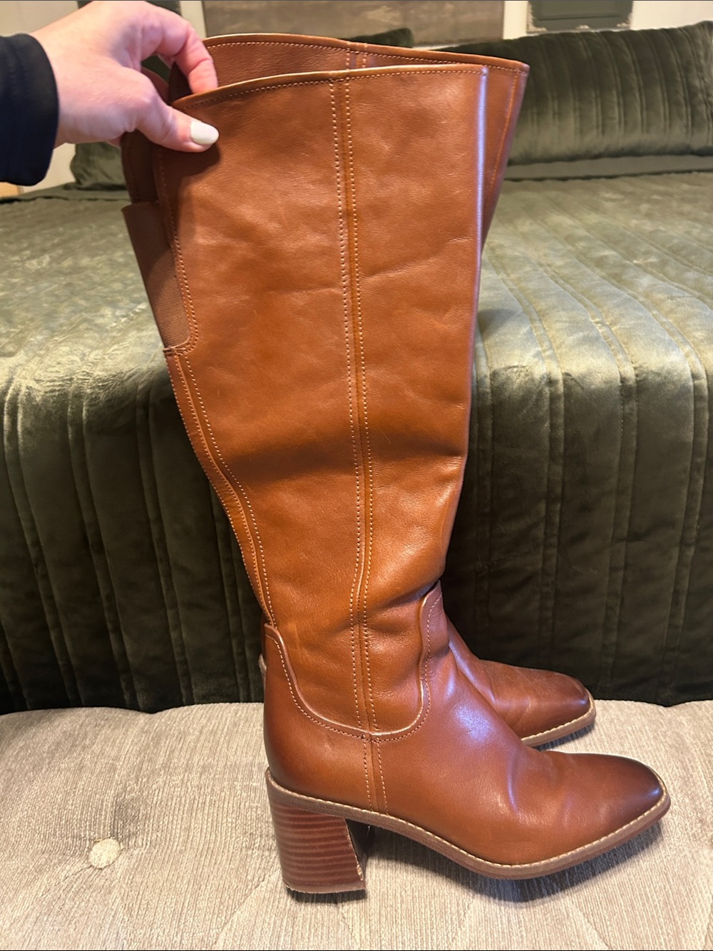 Naturalizer Cognac Leather Knee-High Block Heel Boots